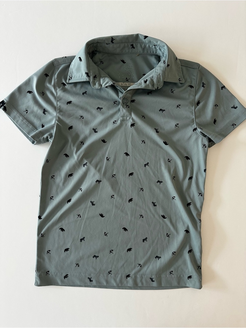 Swannies Junior Legends Polo Bears and Umbrella Pattern Golf Shirt, Kids 8/9